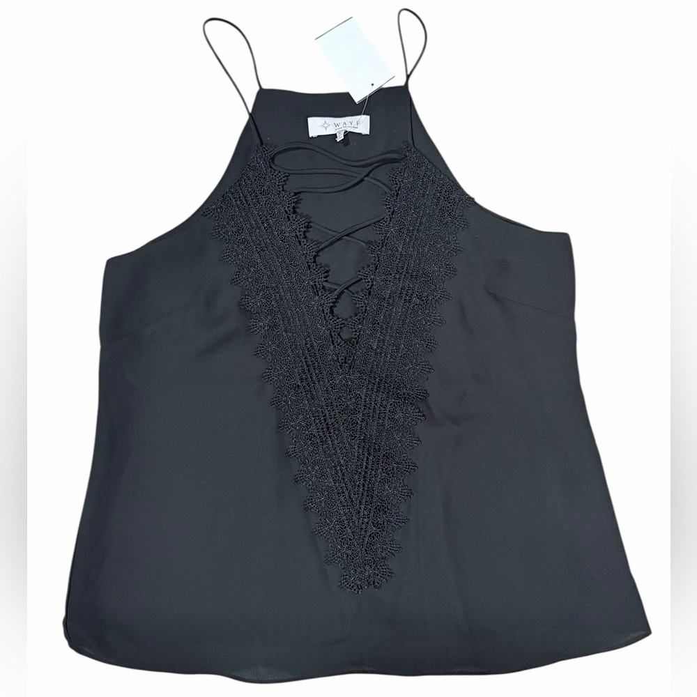 NWT Wayf Black Lace-Up Camisole Top - Picture 3 of 5